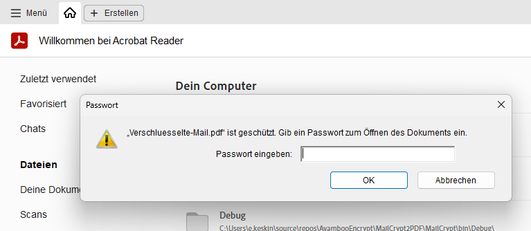 Passwortabfrage im Adobe Acrobat Reader